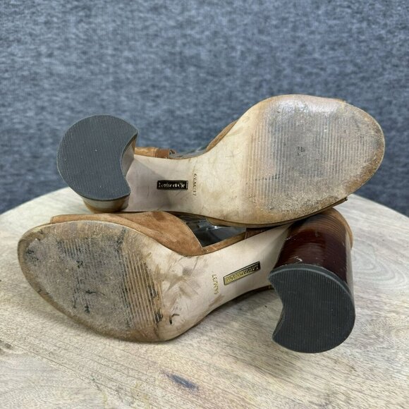 Louise Et Cie 37 /  6.5M Brown tan Suede Peep Toe Heels Ankle Strap Stacked heel - Picture 5 of 10